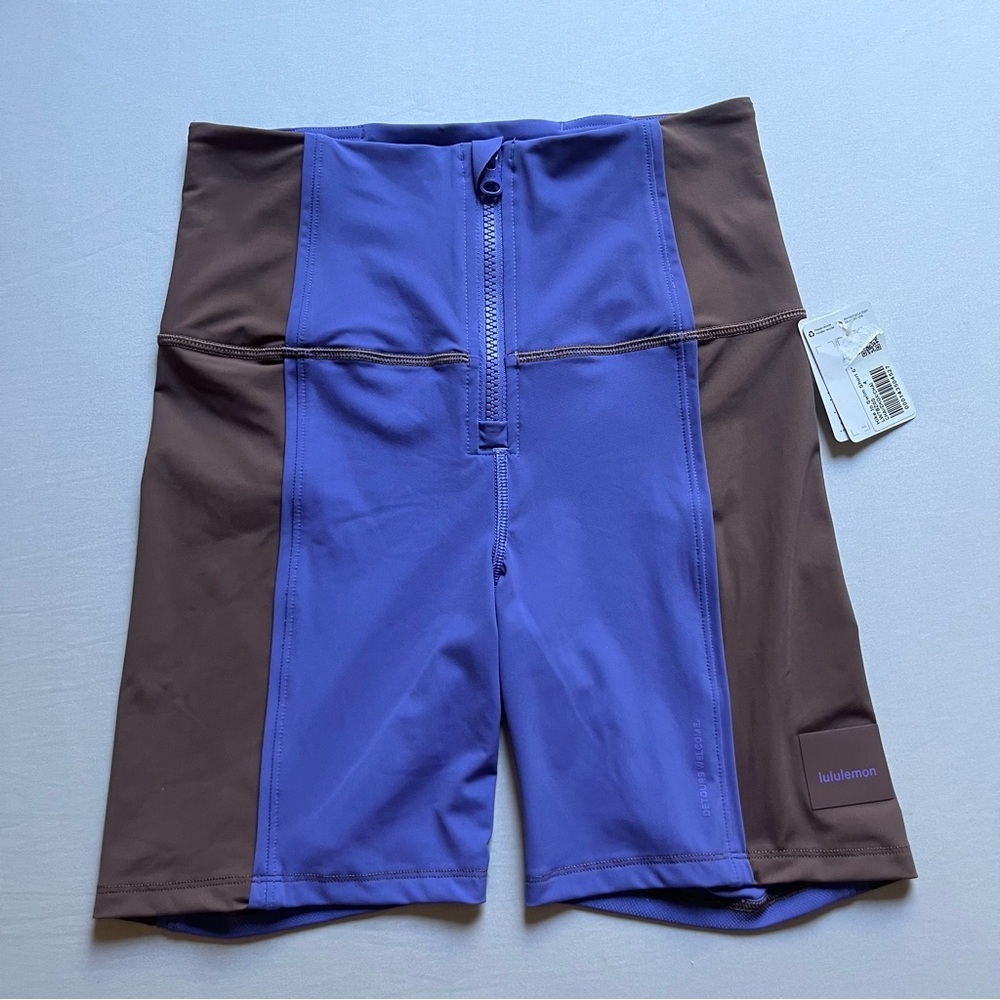NWT LULULEMON ATHLETICA purple brown hike to swim biker shorts